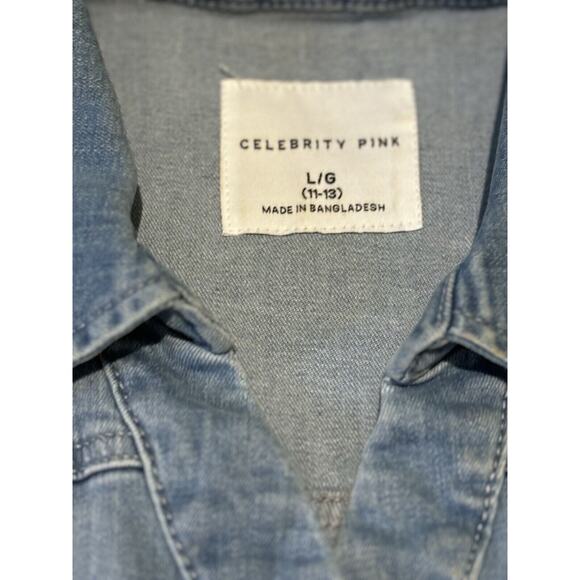 Celebrity Pink Blue Denim Romper with Elastic Waist - Picture 3 of 5